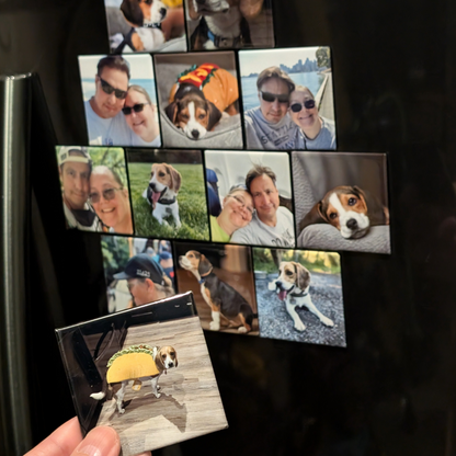 Set of 12 custom 2.5 x 2.5 inch fridge magnets made from buyer’s photo – personalized keepsake gifts