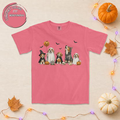 Beagle Halloween Party Tee – 5 Costumed Beagles Graveyard Scene