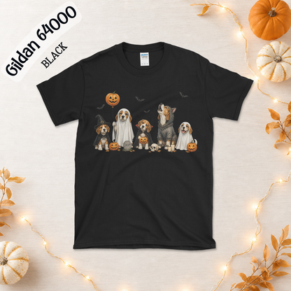 Beagle Halloween Shirt | 5 Costumed Beagles Graveyard Tee | Witch Vampire Werewolf Ghost Dog Shirt | Funny Beagle Mom Gift